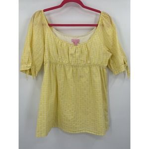 Lilly Pulitzer Amaya Top Yellow White Gingham Cotton Fitted bust size 10